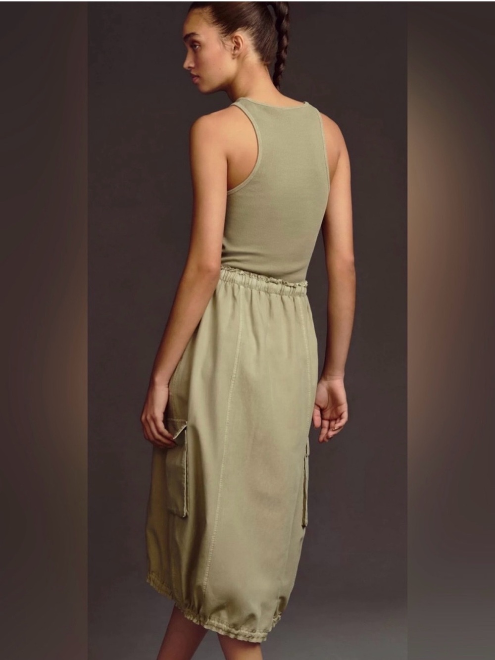 Anthropologie Daily Practice Tank Sleeveless Olive Green Cargo Dress Size Med